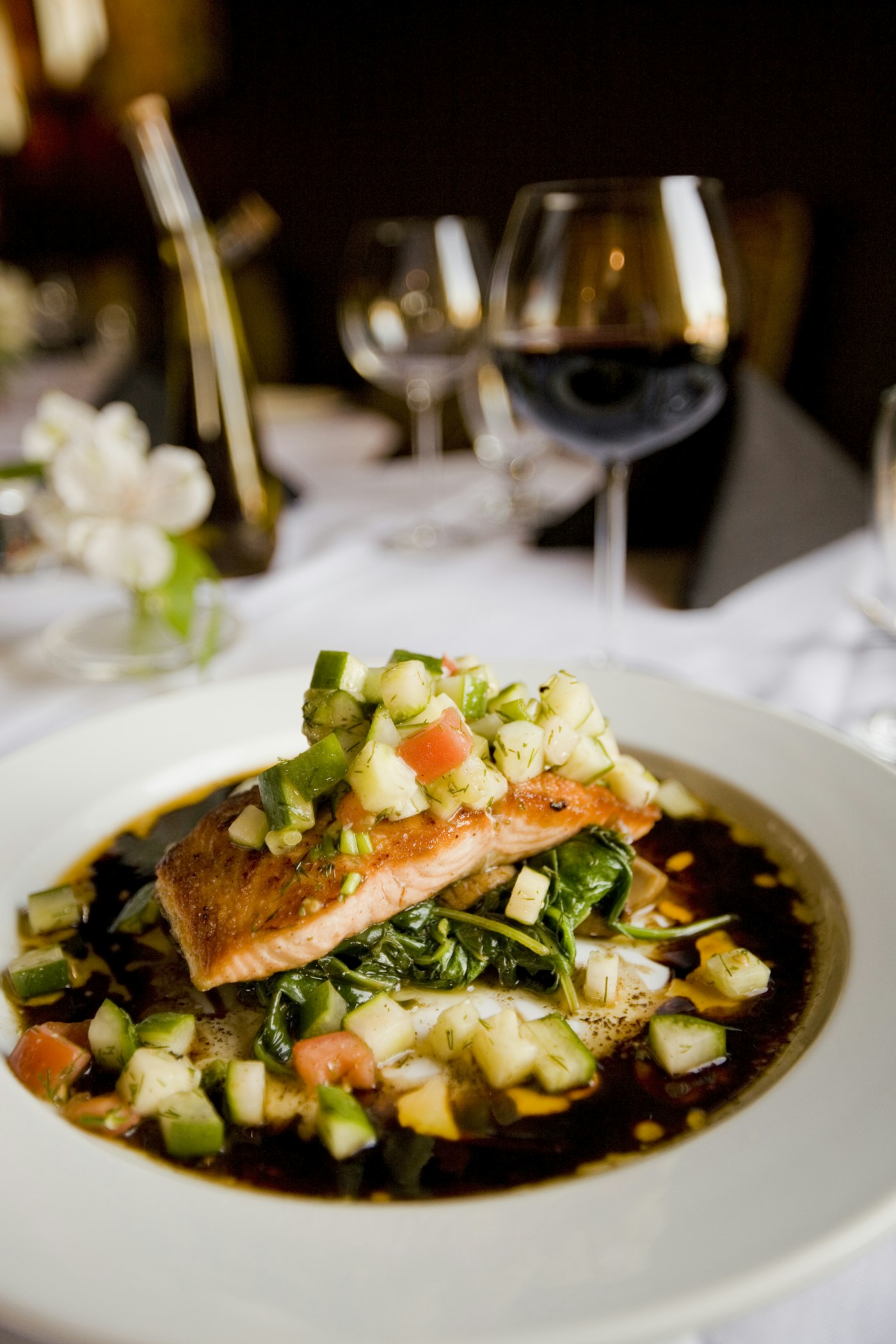 Plated fish with wine