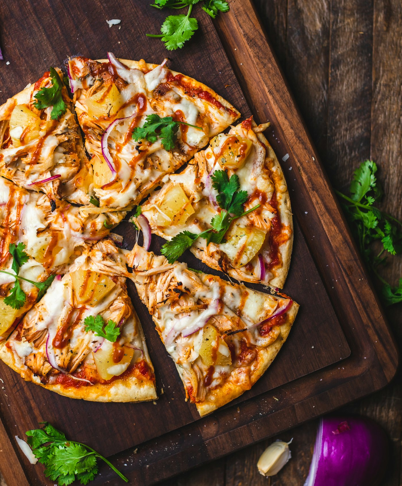 Pizza on a board