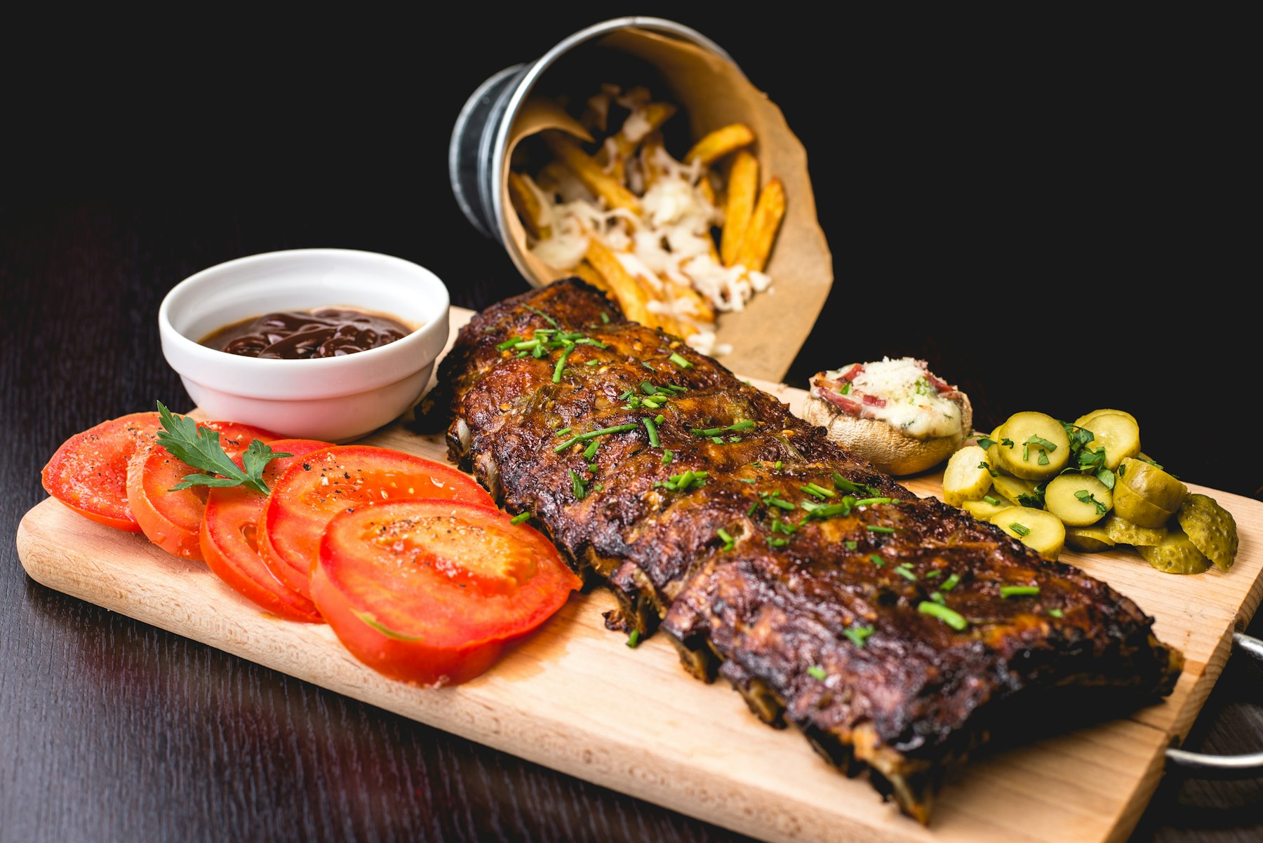 Glazed ribs on a board